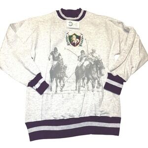 NWT The Paradies Collection Polo Graphic Sweatshirt Heather Gray Purple Trim